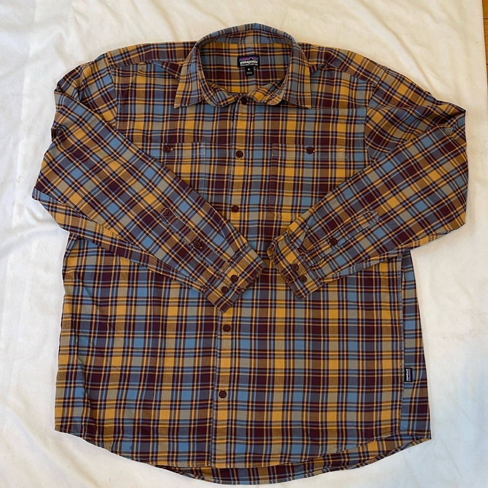 Mens Patagonia Organic Pima Cotton Plaid Button Down Shirt, XL